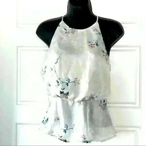LUSH WHITE  FLORAL SATIN SLEEVELESS TOP SIZE SMALL